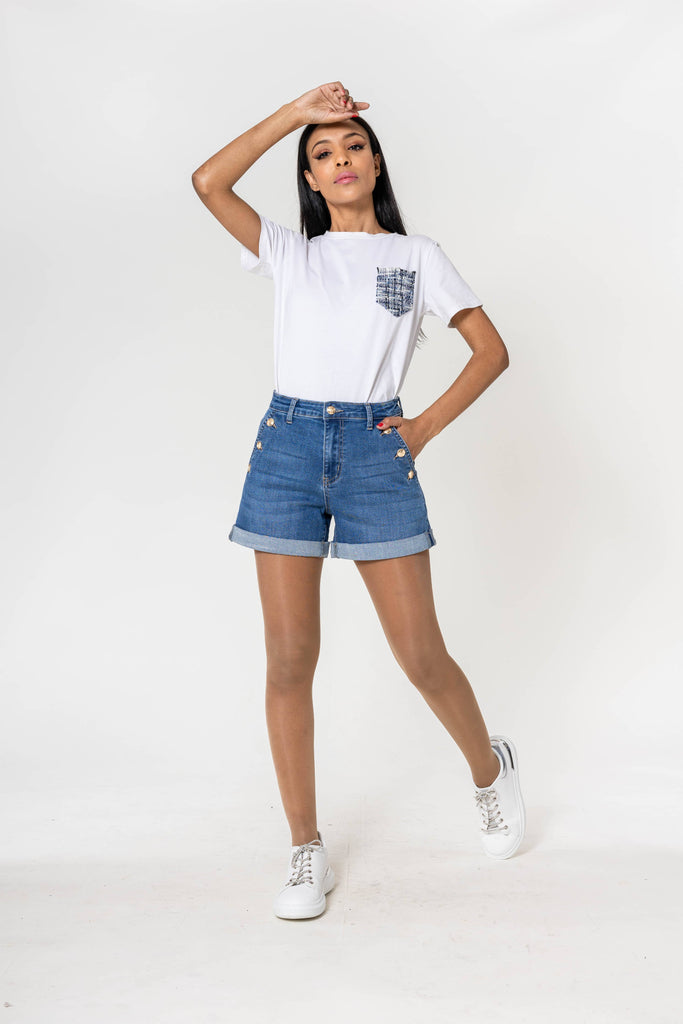 NC Denim P506 High Waisted Stretch Denim Shorts