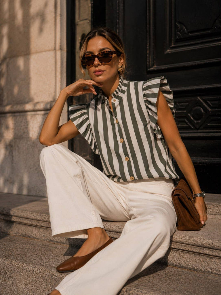 Khaki Striped Ruffled Shirt Autumn / Winter Collection