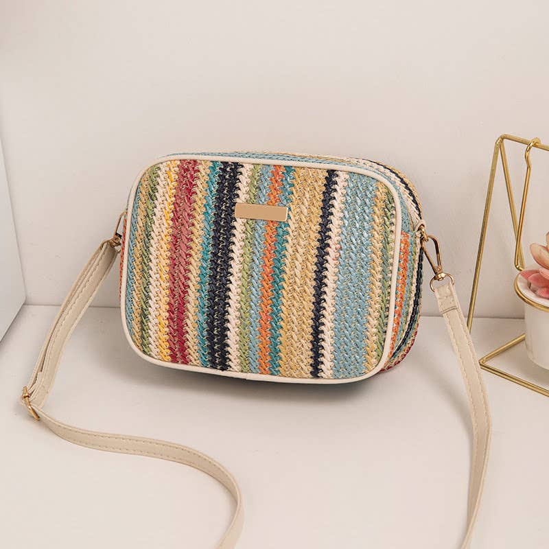 Multicolor PVC Straw Striped Pattern Camera Bag-CLR-1:
