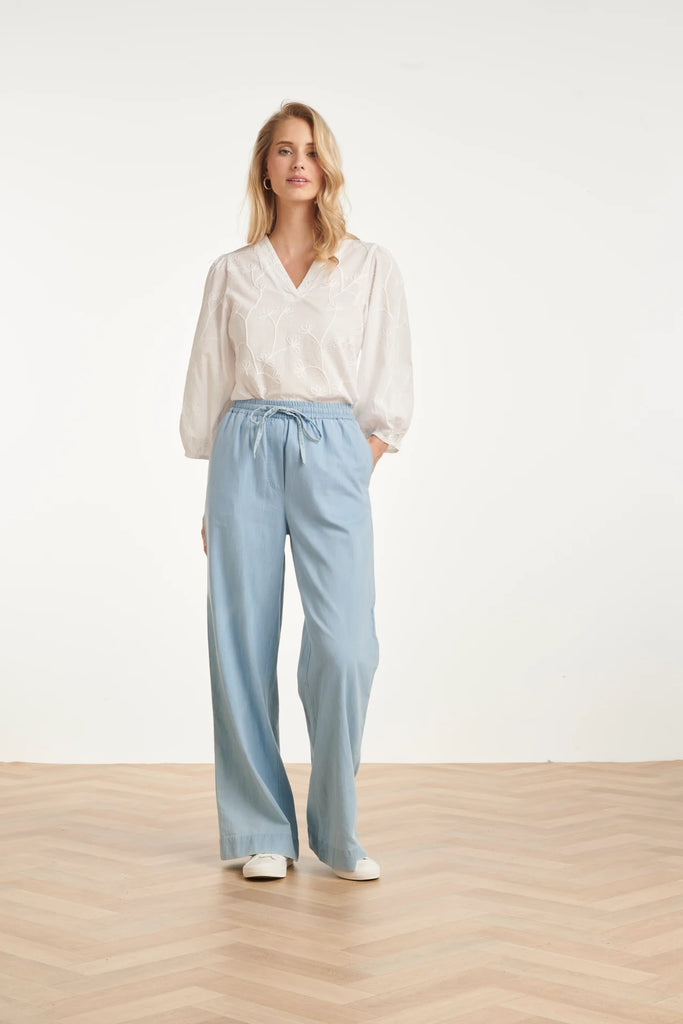 LIGHT BLUE WIDE-LEG TROUSERS WITH DRAWSTRING | DENIM