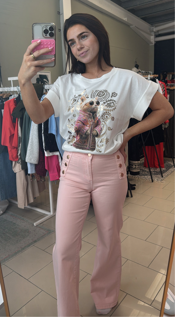 Cool Cat Printed T-shirt: White / One size