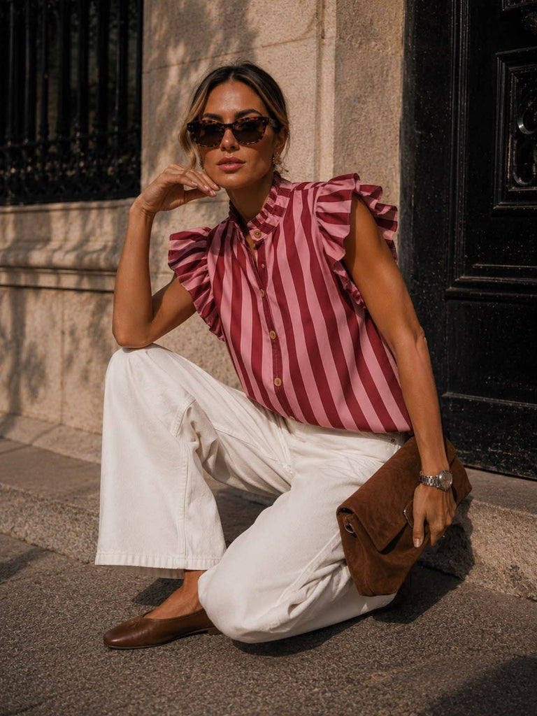 Bordeaux Striped Ruffled Shirt Autumn / Winter Collection