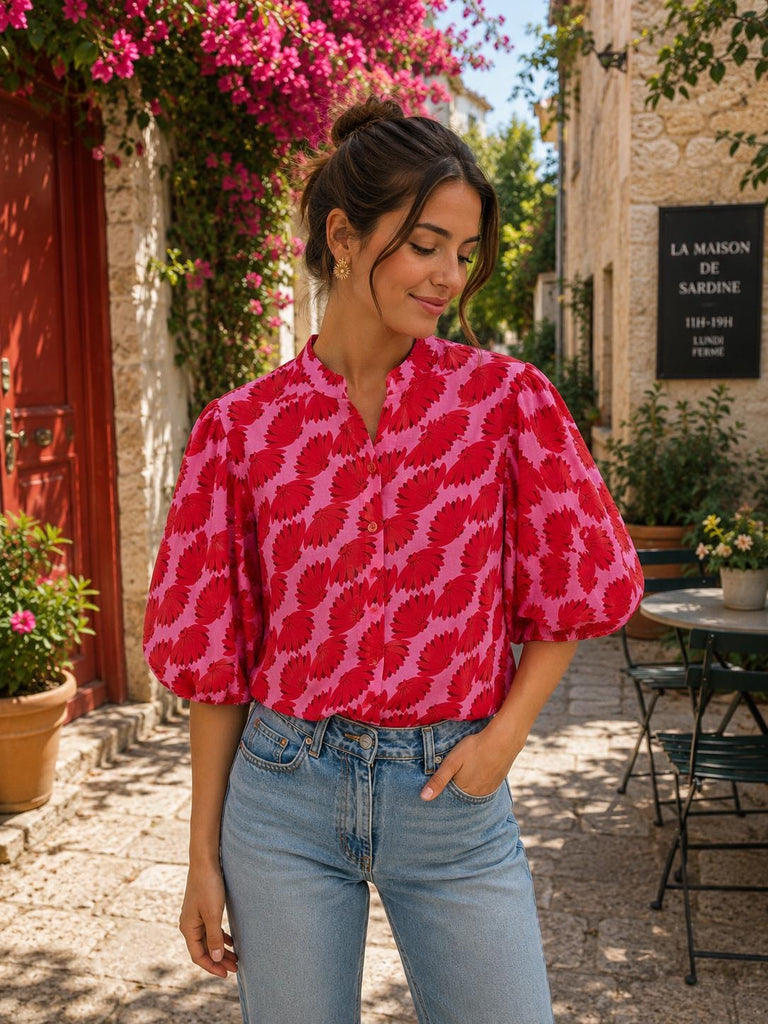 Sophie Red/Pink Flower Print Blouse