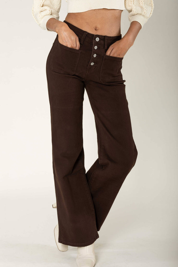*RESTOCKING SOON* Dark Brown wide high waist stretch Flare Jeans