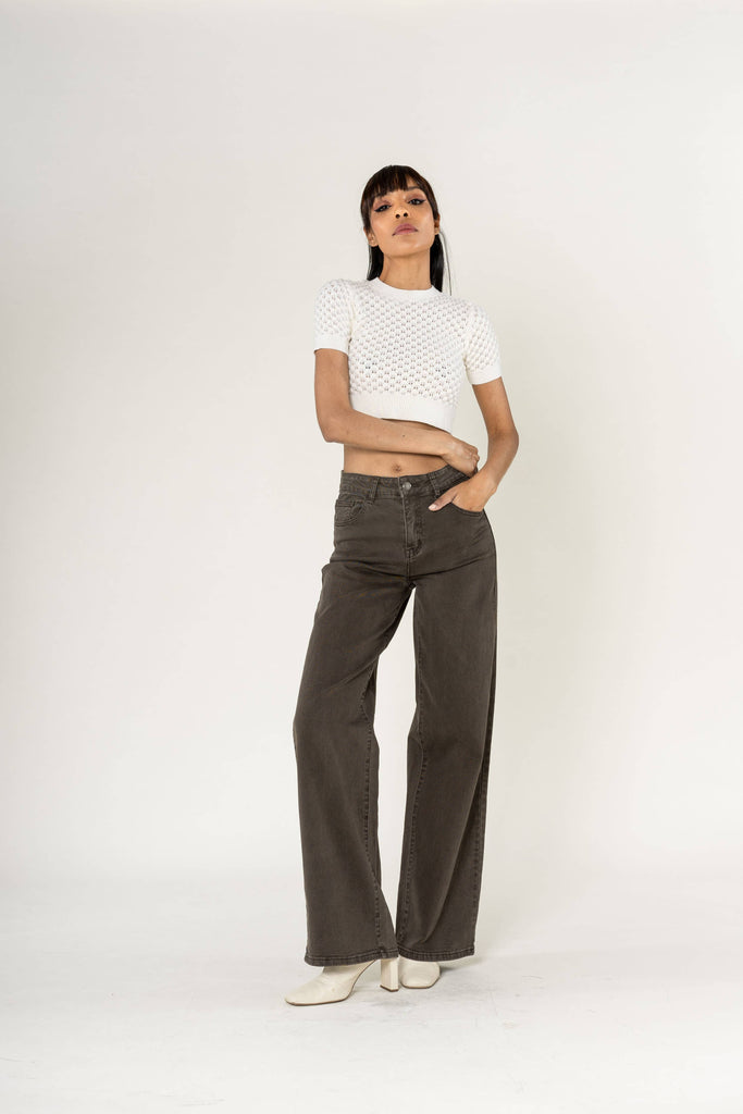 Charcoal Brown Wide leg jeans Nina Carter stretch color J251 Brown