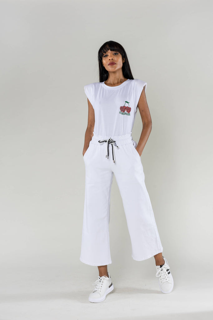 White Elasticated Waist Denim Joggers