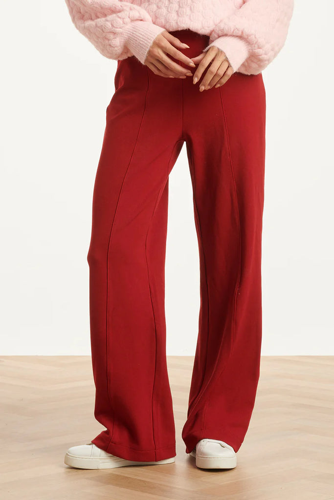 SMASHED LEMON BORDEAUX RED DRESSY STRETCH TROUSER