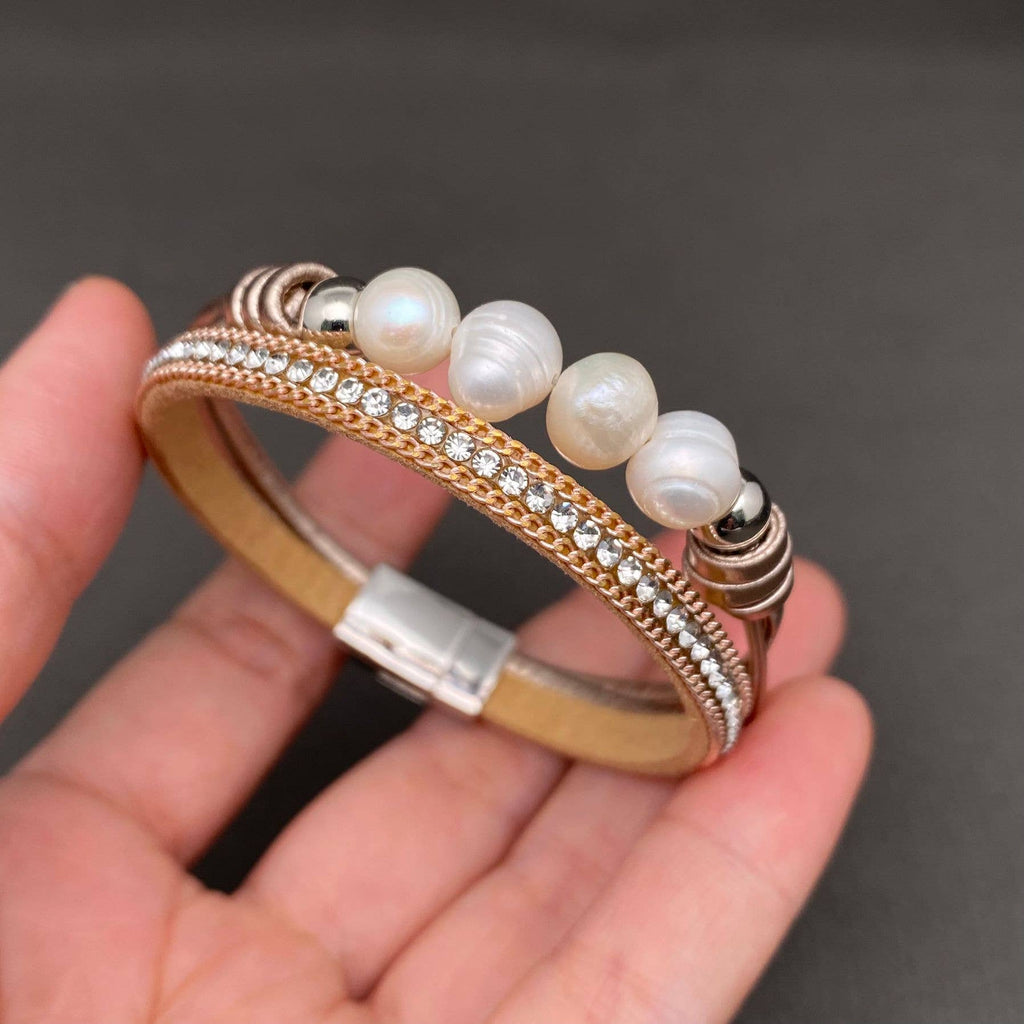 Pearl Pu Leather Multi Layer Magnetic Buckle Bracelet - LB