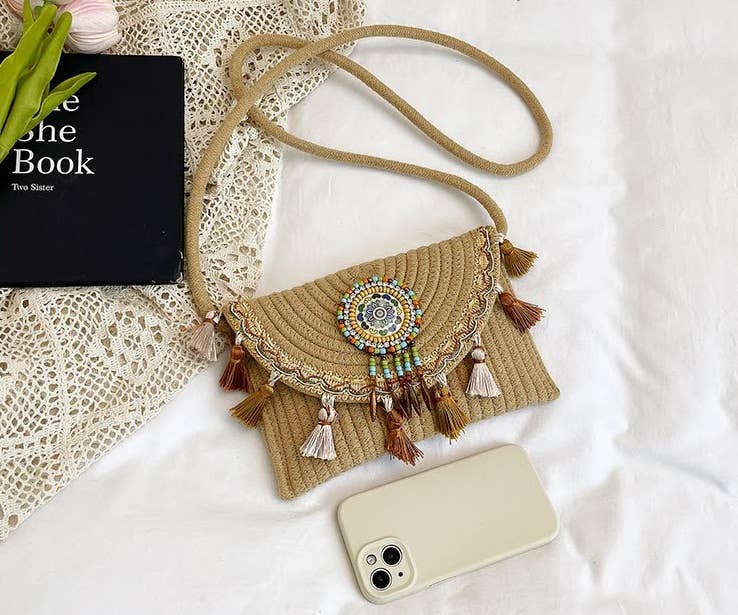 Woven Clutch Bag -9416 : Beige