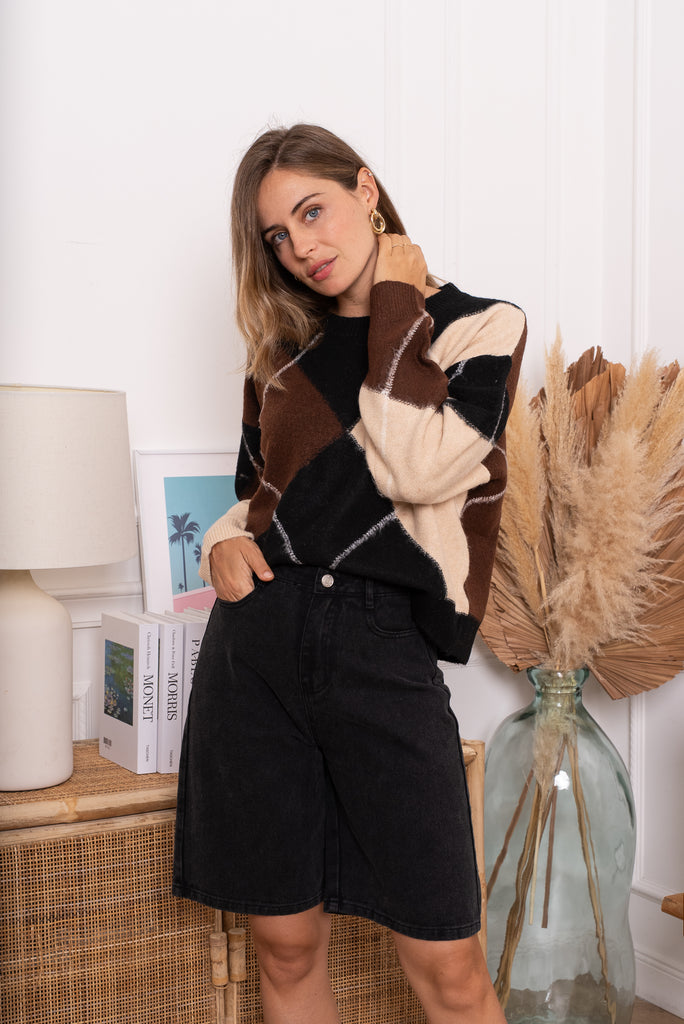 Black Brown Geometric Jumper