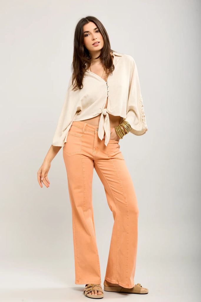 TOXIK3 ORANGE BOOTCUT STRETCH JEAN PANTS WITH CUTOUTS