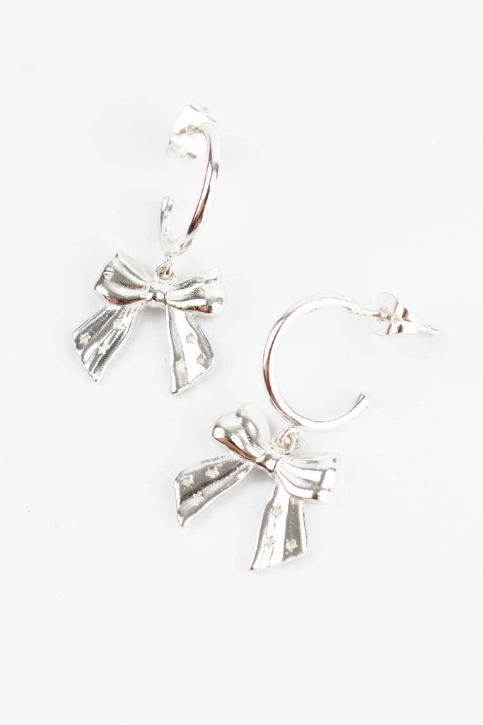 SILVER HOOP BOW EARRINGS