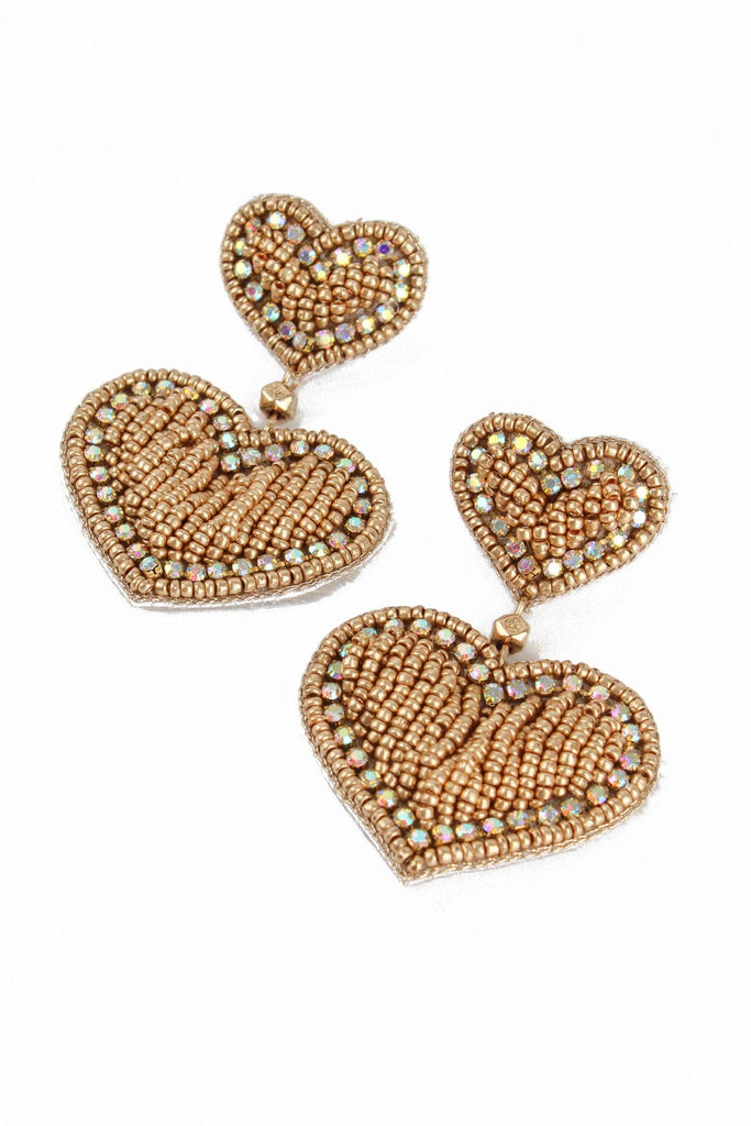 GLITZY GOLD HEART DROP EARRINGS