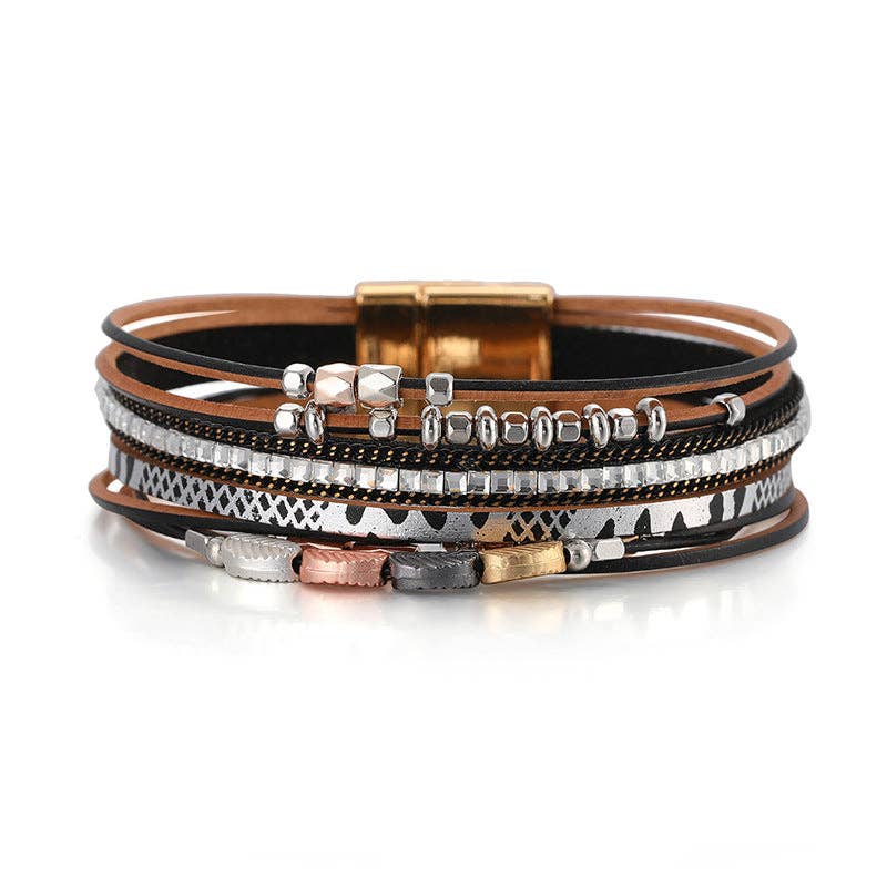 Black Brown Bohemian Style Leather Multi-Layer Bracelet Bangle - BJ/LB: 2