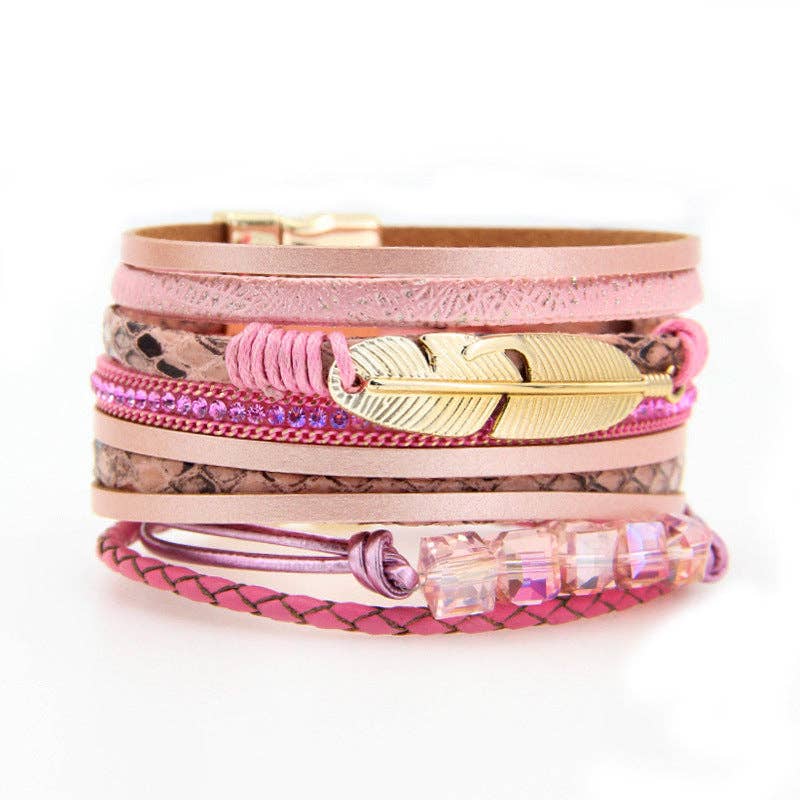 Pink Boho Beaded Magnetic Bracelet