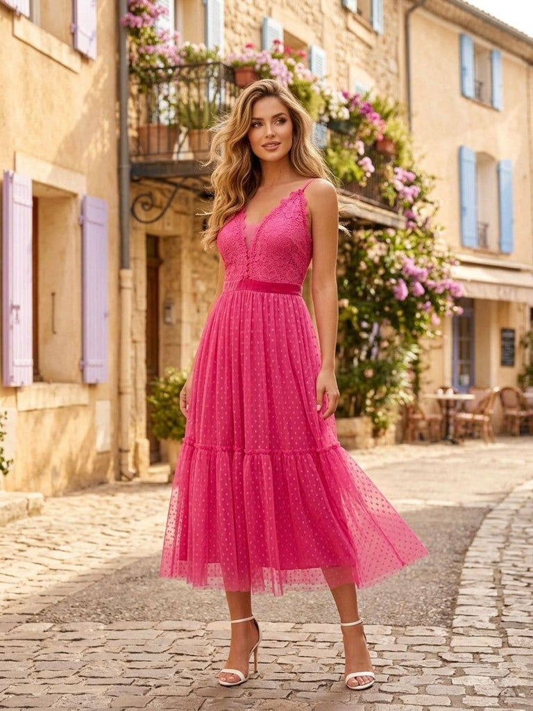 Romantic Lace Midi Dress Fuchsia
