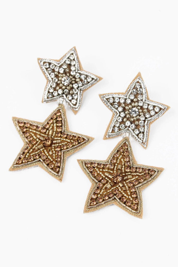 SILVER & GOLD BEADED STAR DROPS