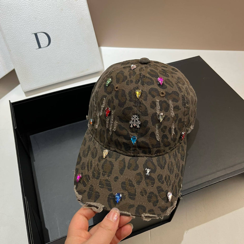 Jewelled Leopard Print Fashion Cap WA206: Dark Brown