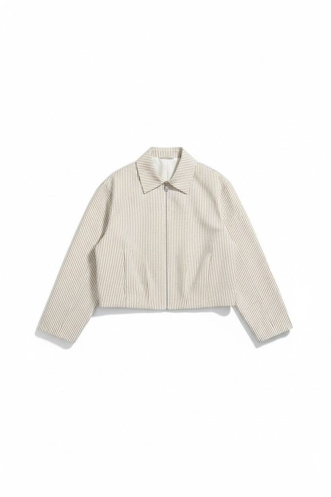 Beige Zip-up jacket with fine stripes