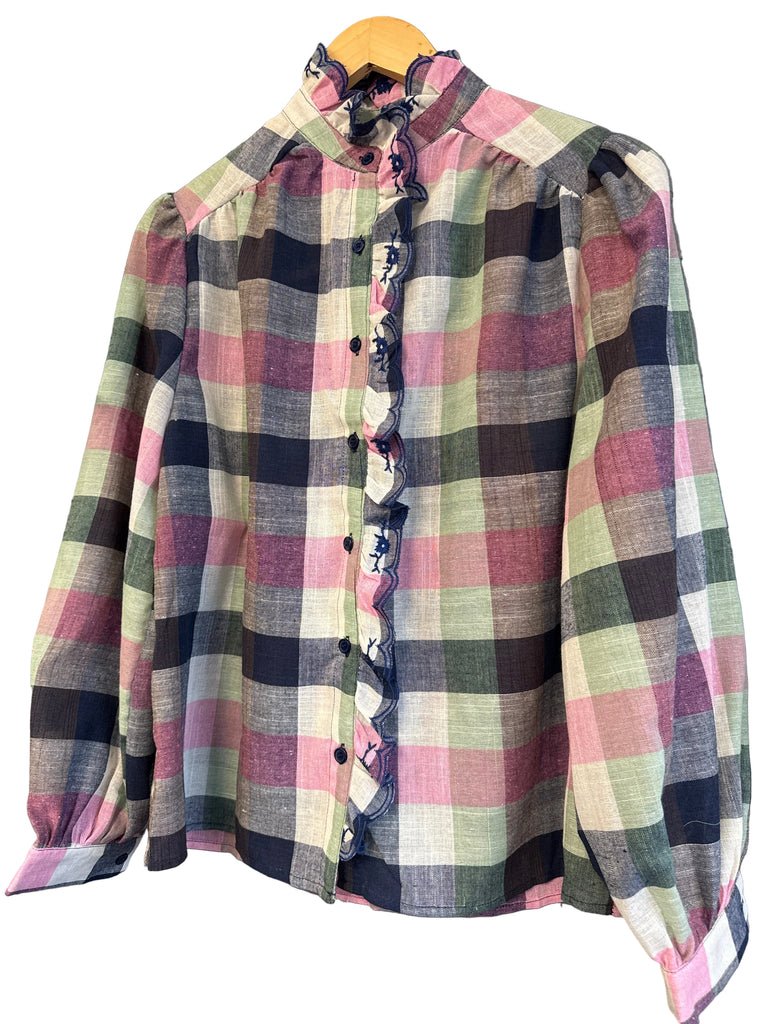 Floral Embroidered Checked Blouse