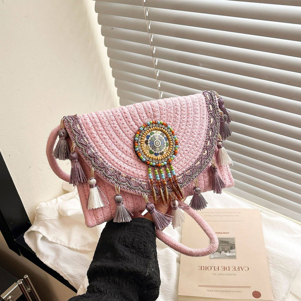 Woven Clutch Bag -9416 : Pink