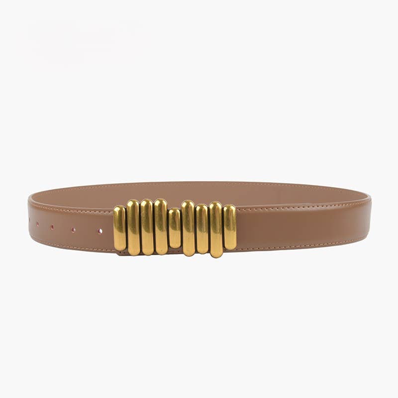 Gold Cylinder Buckle Belt BEL058: Tan