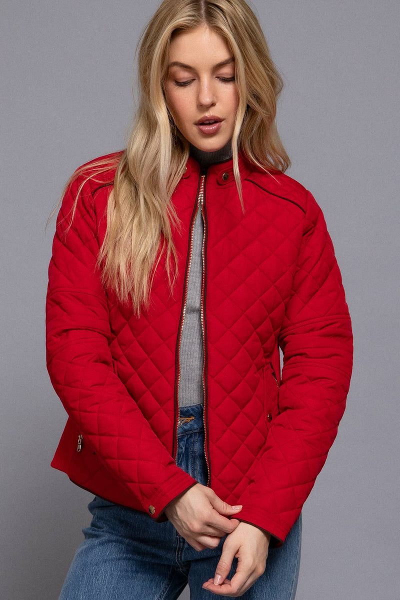 Red Suede Piping Detail Rib Quilted Padding Jacket – AML Boutique NI