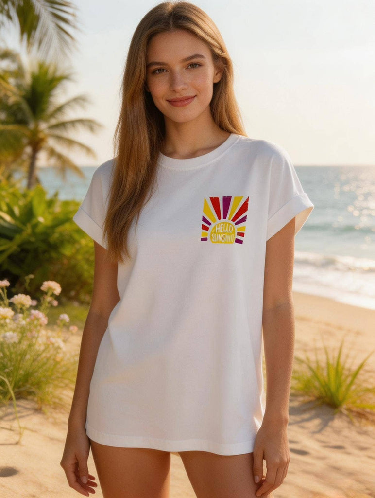 Hello Sunshine Printed T-shirt: White / One size