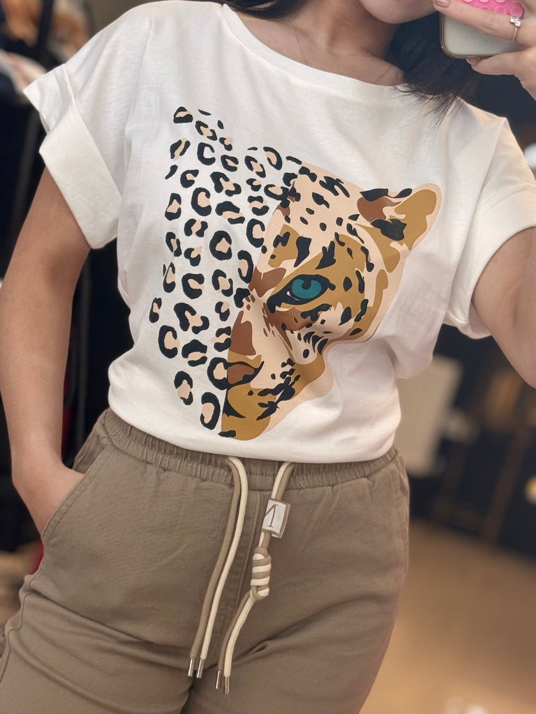 Tiger print t-shirt: White One Size