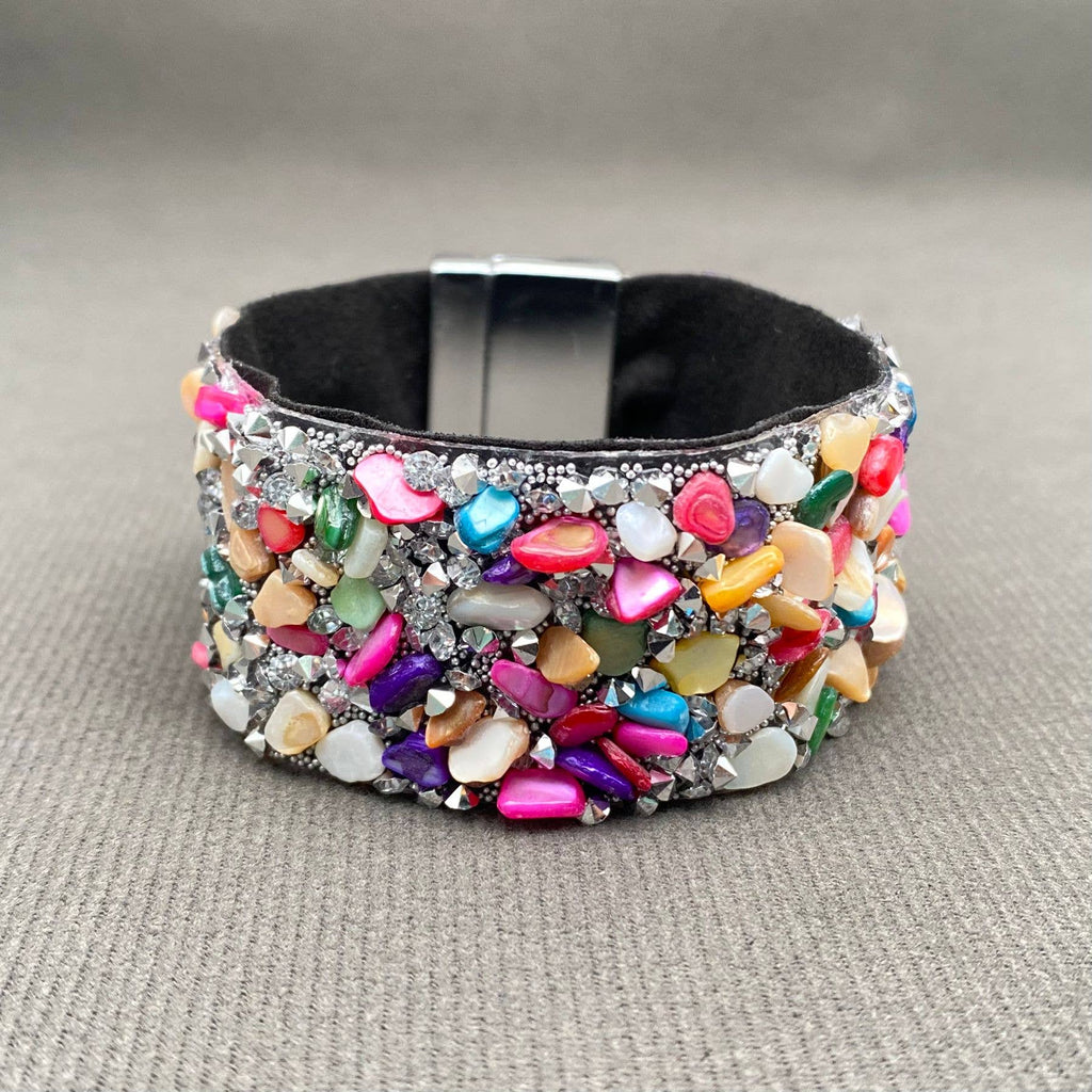 Multi Colour Gravel Pu Leather Multi Layer Magnetic Buckle Bracelet