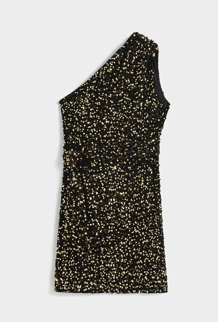 Black Velvet & Gold Sequin Dress