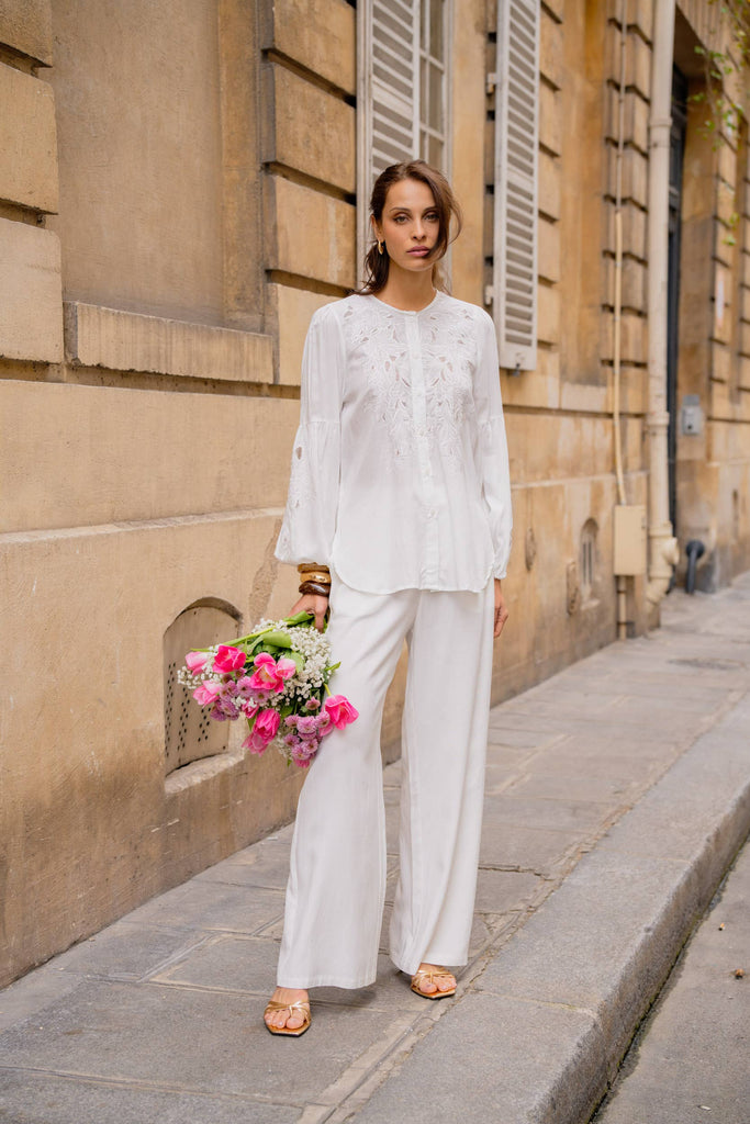 White Romantic bohemian-style blouse with embroidery