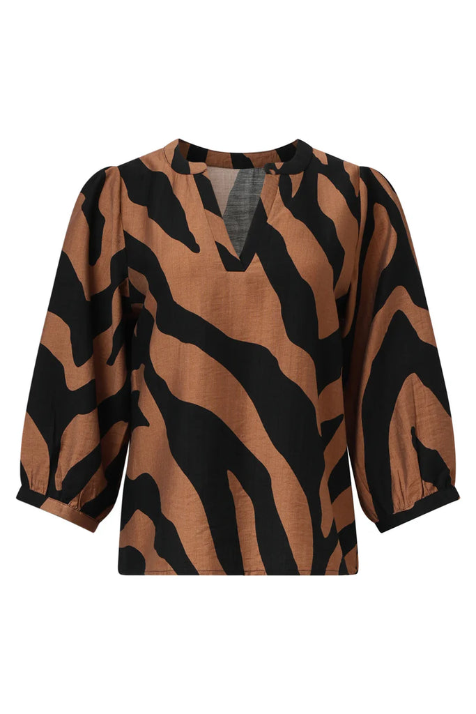 SMASHED LEMON BLACK BROWN ANIMAL PRINT BLOUSE