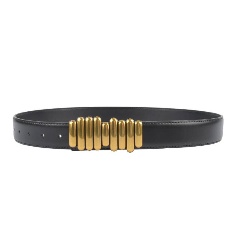 Gold Cylinder Buckle Belt BEL058: Black