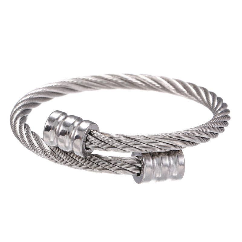 5mm Stainless Steel Winding Geometric Bangle: Silver - AML Boutique NI