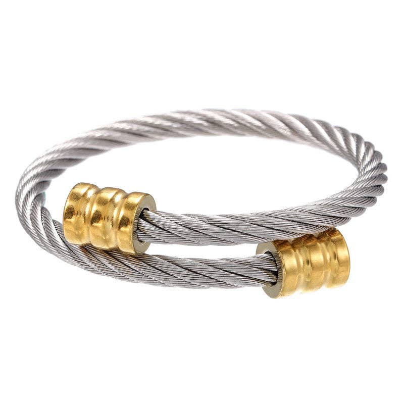 5mm Stainless Steel Winding Geometric Bangle: Silver + gold - AML Boutique NI