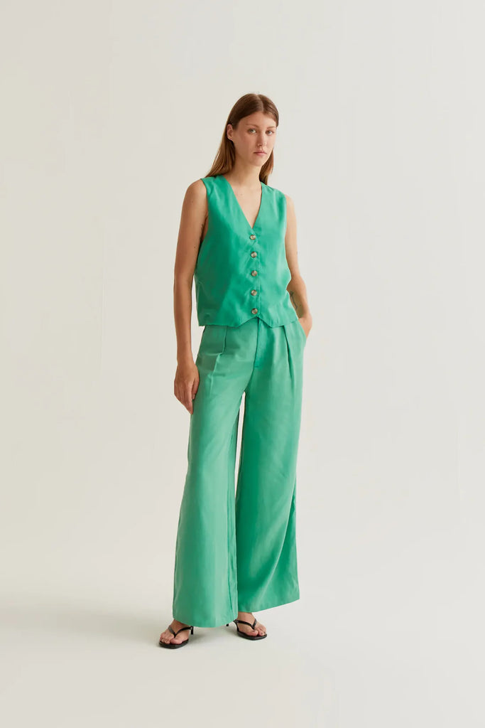 Green Lyocell Wide Leg Trousers