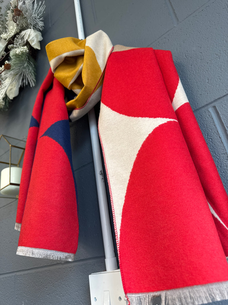 Blue & Red Multi Print Scarf