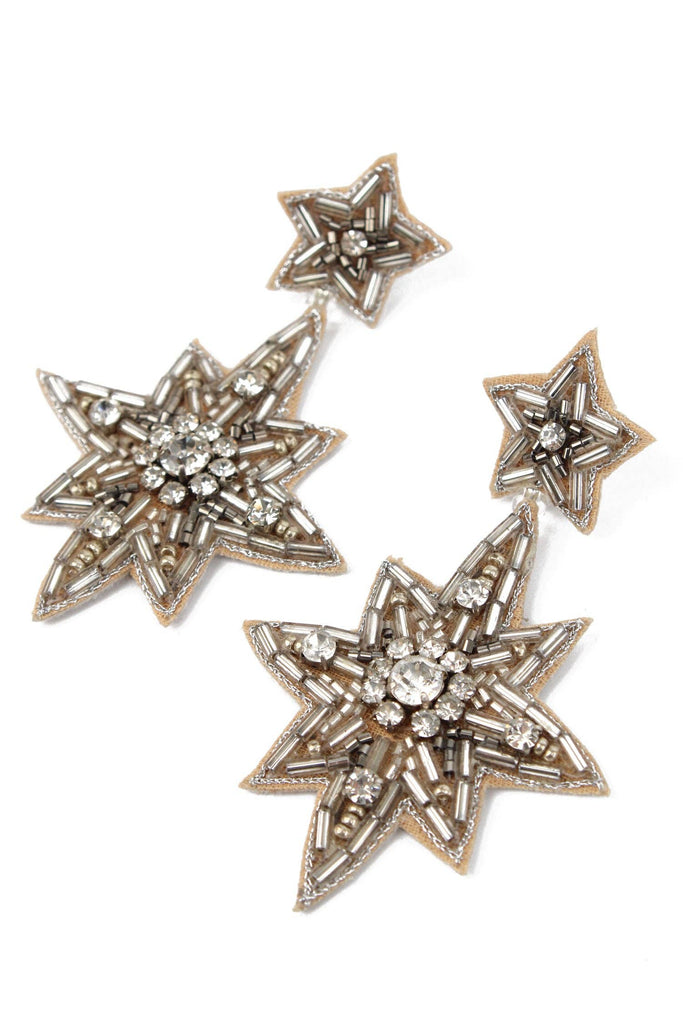 LARGE SILVER DOUBLE STAR DROPS