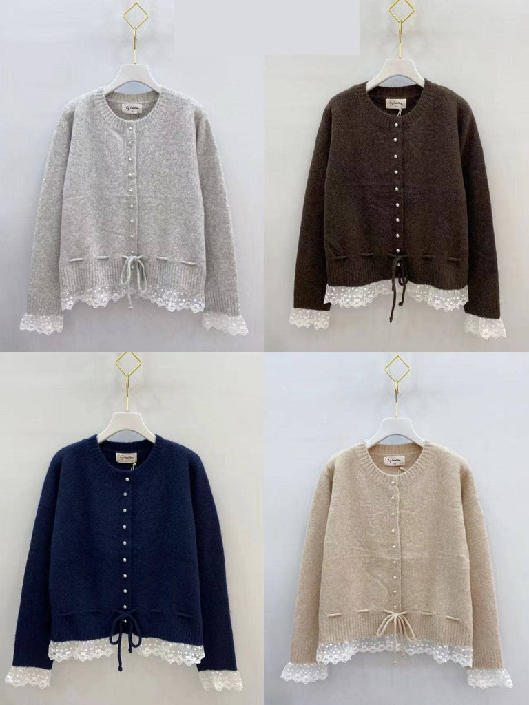 **RESTOCKING SOON** Navy Knit cardigan with lace and pearl buttons