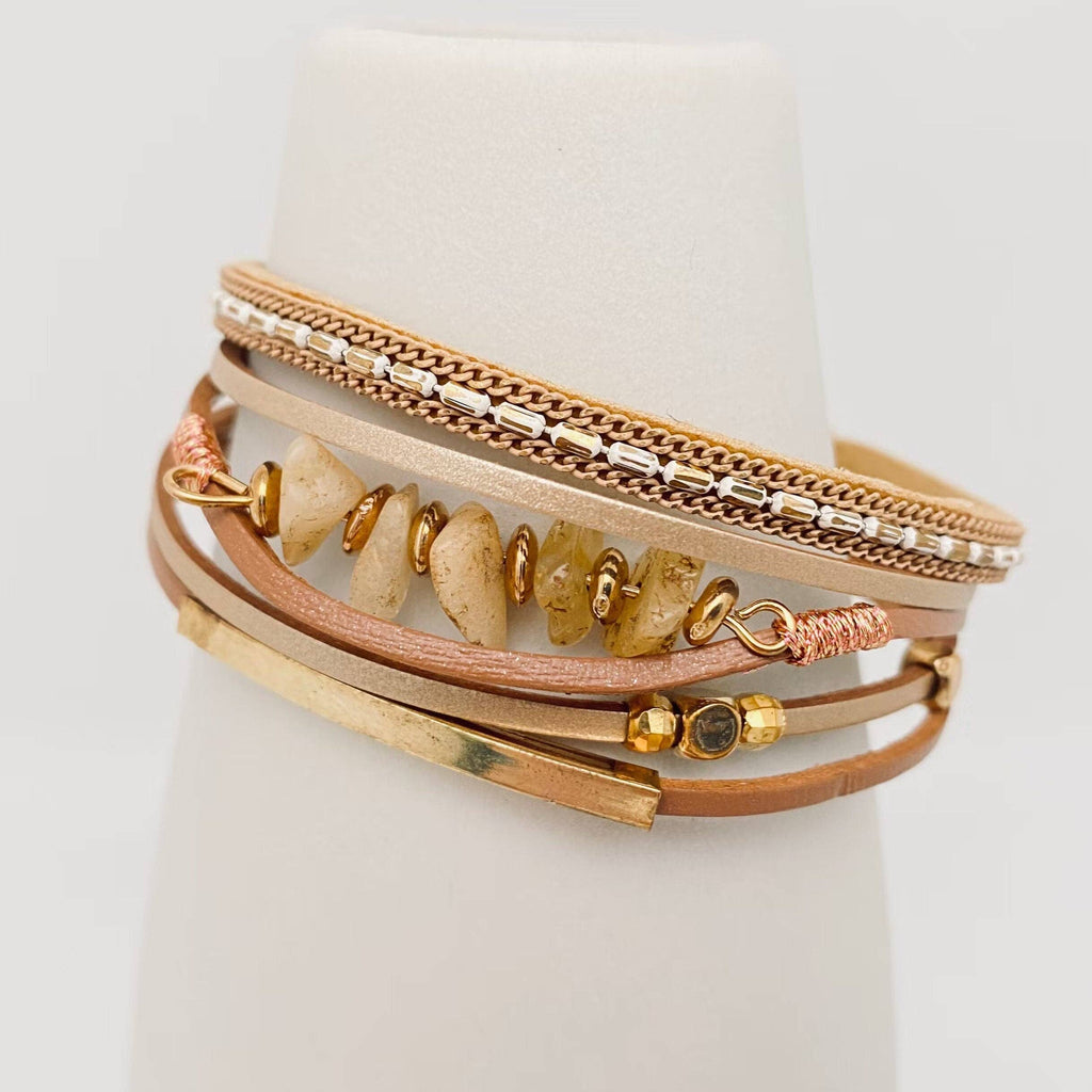 Bohemian Natural Gravel & Leather WovenBracelet - BJ/LB: 5