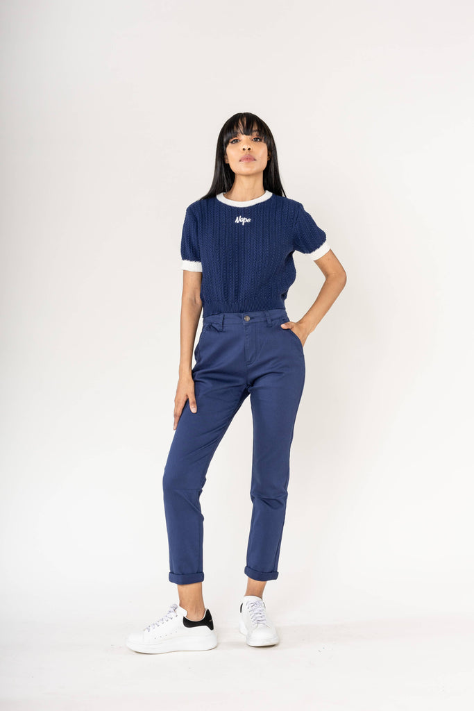 Navy Blue Nina Carter J250 comfort high waist stretch chino pants: Blue