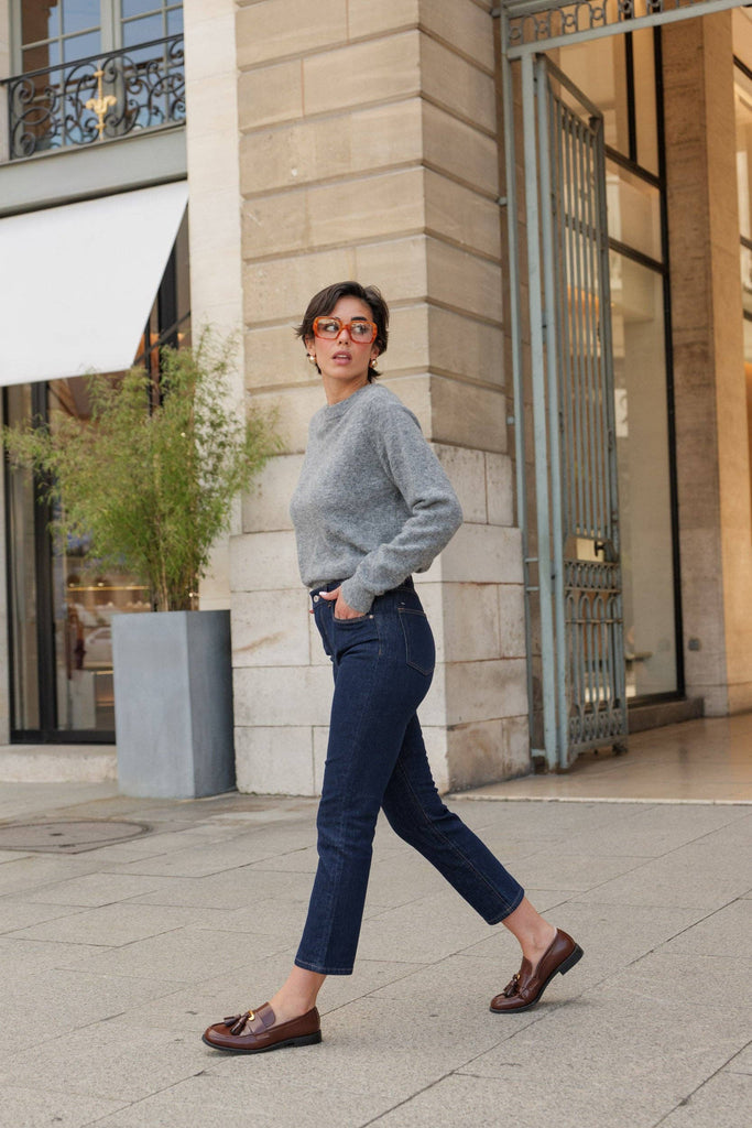 Oraije Jean Milena : Navy Raw Denim Straight Mom Fit Jeans 27”