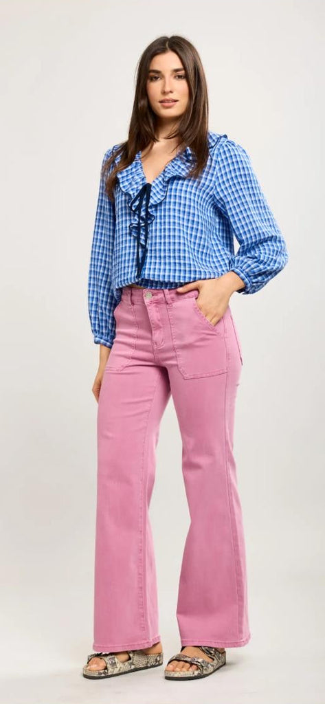 TOXIK3 ROSE STRETCH FLARE JEANS WITH BIG POCKETS