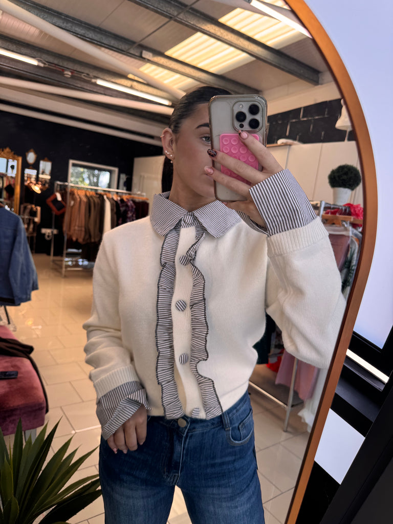 Cream & Brown Olivia Sweater Cardigan