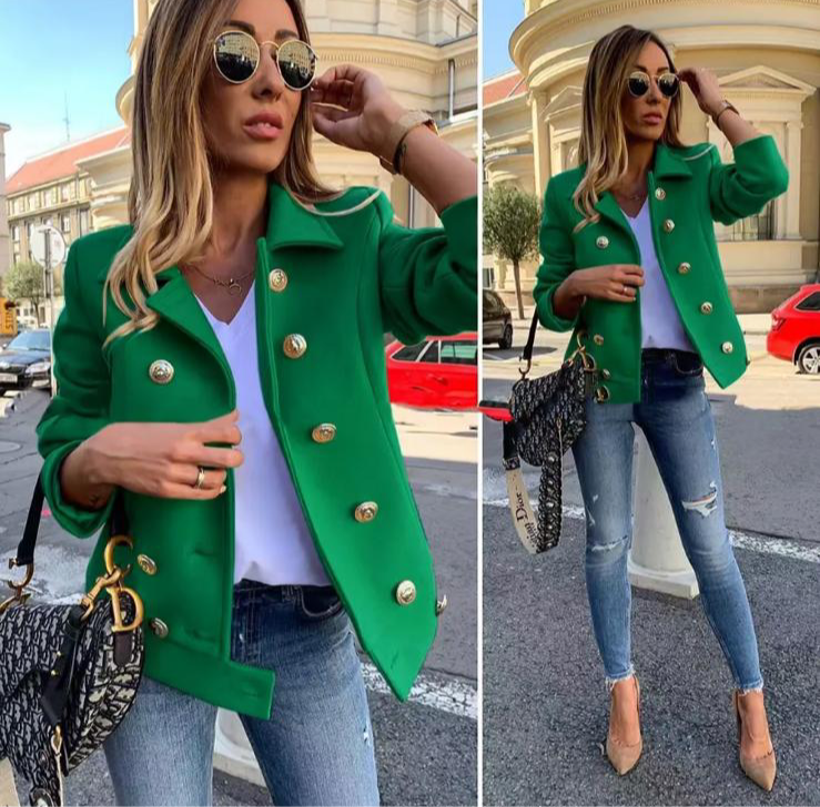 Gucci Green Short Double Breasted Jacket with Gold Buttons