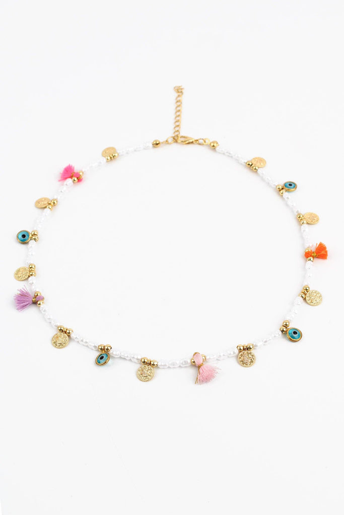 PEARL CHARM AND TASSEL NECKLACE
