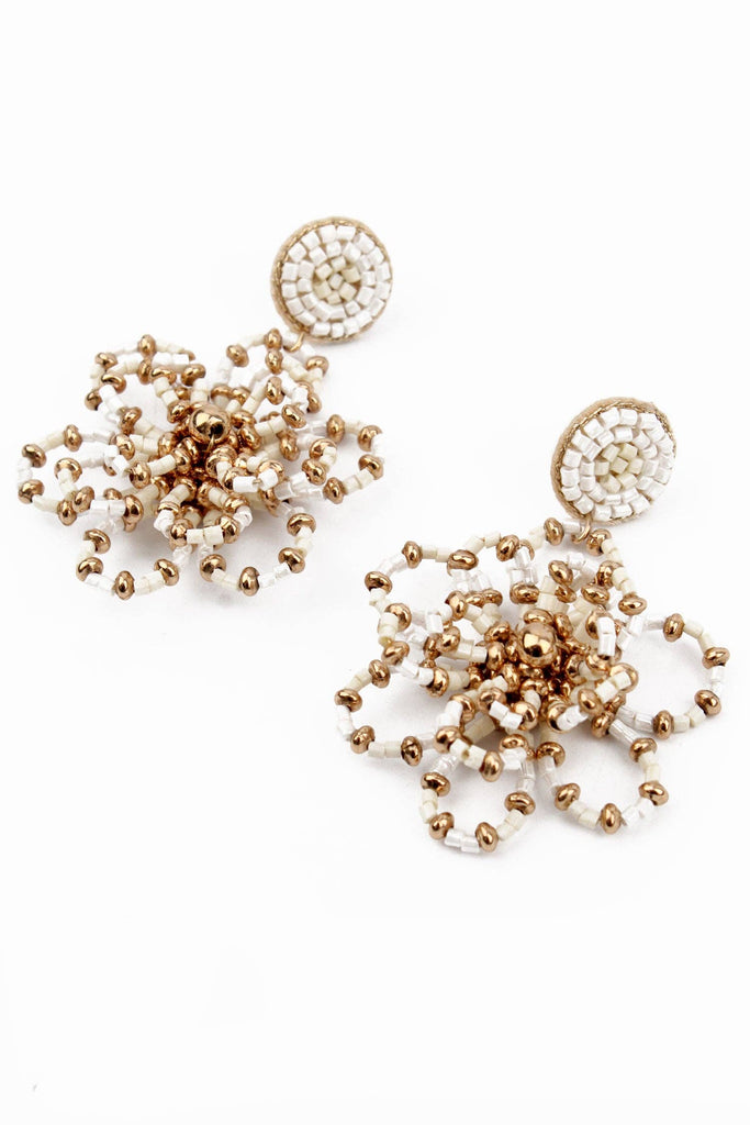 GOLD PEARL BEADED FLOWER EARRINGS