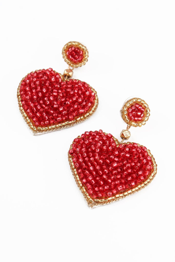 RED HEART BEADED EARRINGS