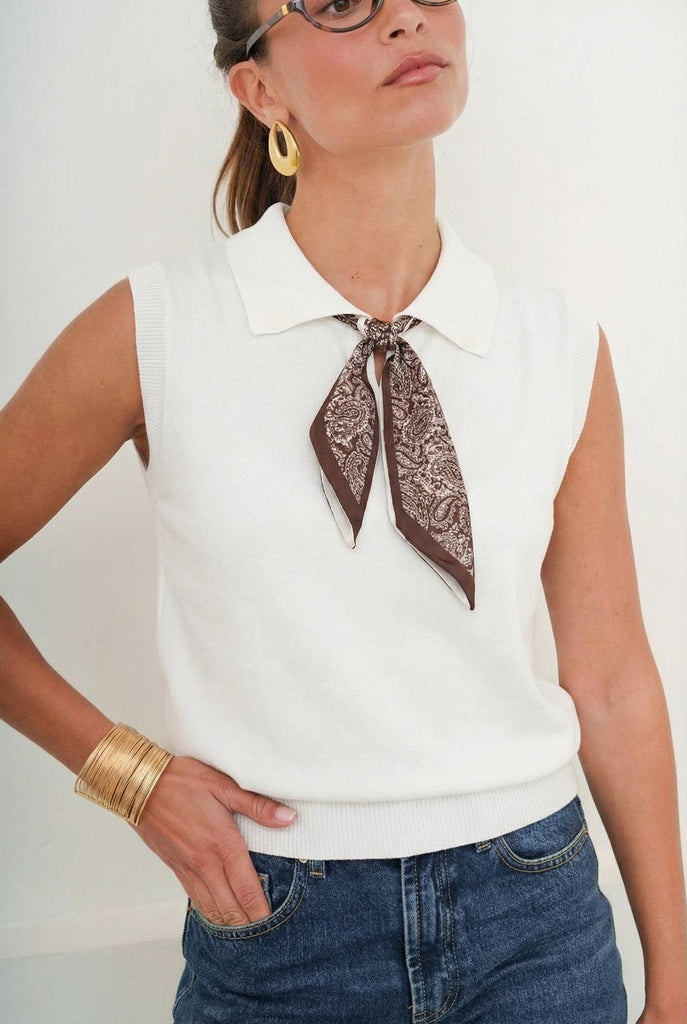 White Ornella Knit polo with scarf